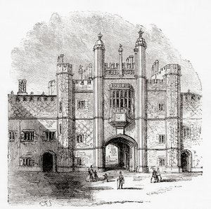 Porten til Eton College, Eton, Berkshire, England, set her i det 19. århundrede. af . .