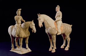 To ryttere, kinesisk, Tang-dynasti (618-906) (terracotta) af Hippolyte Lalaise Devéria