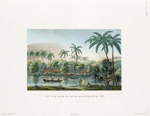 Udsigt over en landsby ved Matavai, øen Tahiti af Frederick (attr. to) Barnard