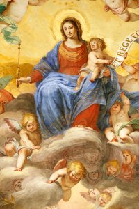 Jomfru Maria og barn. Frisk. Palazzo Fieschi-Crosa Di Vergagni. Genova. Italien. af . .