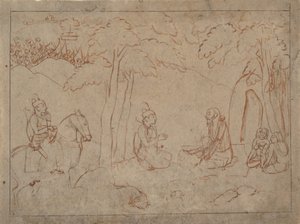 Rama og Lakshmana Besøg en askets Hermitage, ca. 1775-80. af a first generation master after Nainsukh