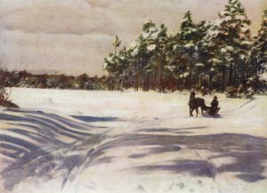 En vinterscene i Letland af after A. Langfier