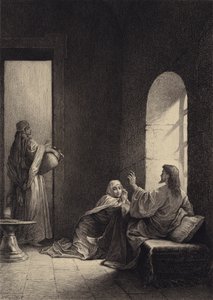 Jesus i Marthas og Marias hus af after Albert Robida