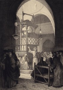 Jesus i synagogen af after Albert Robida