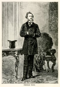 Phileas Fogg, fra Jorden rundt på firs dage af Jules Verne (1828-1905), indgraveret af Louis Dumont (f.1822) 1873