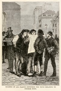 Læsere fra alle klasser slugte nyhederne om Phileas Fogg, fra Around the World in Eighty Days af Jules Verne (1828-1905), indgraveret af Louis Dumont (f.1822) 1873