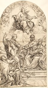 Den ubesmittede undfangelse med Johannes Evangelisten, Gregor den Store, Johannes Krysostomus og Augustin af after Carlo Maratti