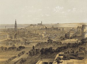 Udsigt over Edinburgh fra slottet (chromolitho)