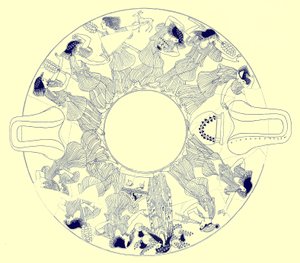 Dance of maenads to Dionysos, illustration fra græske vasemalerier af J. E. Harrison og D. S. MacColl, udgivet 1894 (digitalt forbedret billede)