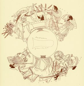 Herakles og Eurystheus, illustration fra græske vasemalerier af J. E. Harrison og D. S. MacColl, udgivet 1894 (digitalt forbedret billede) af after English School