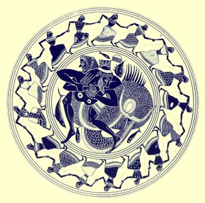 Herakles wrestling with Triton, illustration fra græske vasemalerier af J. E. Harrison og D. S. MacColl, udgivet 1894 (digitalt forbedret billede) af after English School