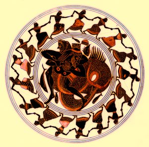 Herakles wrestling with Triton, illustration fra græske vasemalerier af J. E. Harrison og D. S. MacColl, udgivet 1894 (digitalt forbedret billede)