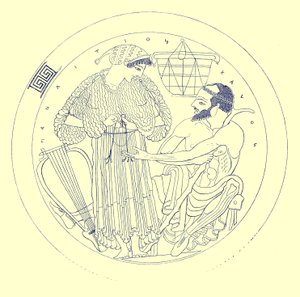 Interiør af Cylix af Euphronios, illustration fra græske vasemalerier af J. E. Harrison og D. S. MacColl, udgivet 1894 (digitalt forbedret billede) af after English School