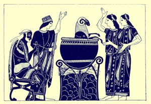 Medea Boiling the Ram, illustration fra græske vasemalerier af J. E. Harrison og D. S. MacColl, udgivet 1894 (digitalt forbedret billede)