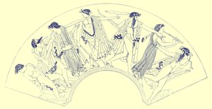 Revel af Brygos, illustration fra græske vasemalerier af J. E. Harrison og D. S. MacColl, udgivet 1894 (digitalt forbedret billede) af after English School
