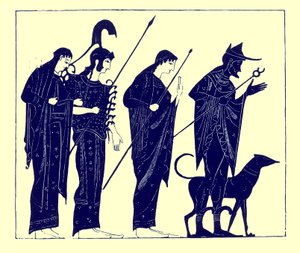The Judgment of Paris, illustration fra græske vasemalerier af J. E. Harrison og D. S. MacColl, udgivet 1894 (digitalt forbedret billede)
