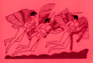 Tre bevingede kærlighedsguder, illustration fra græske vasemalerier af J. E. Harrison og D. S. MacColl, udgivet 1894 (digitalt forbedret billede) af after English School