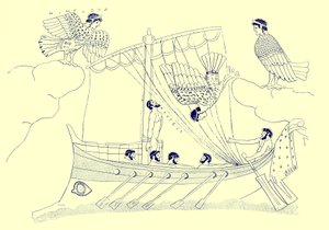 Ulysses and the Sirens, illustration fra græske vasemalerier af J. E. Harrison og D. S. MacColl, udgivet 1894 (digitalt forbedret billede)