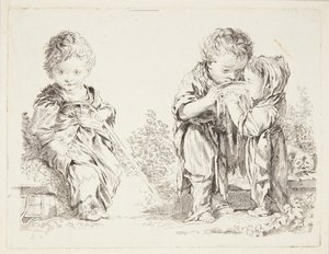 Barn siddende på en jordklump og De små mælkedrikkere af after Francois Boucher
