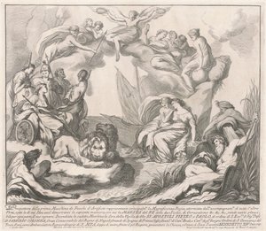 Prima Macchina for Kina af 1741: Allegory of Regal Magnificence af after François Hutin Miguel de Sorellò