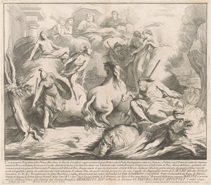 Prima Macchina for Kina af 1742: Konkurrencen mellem Neptun og Minerva af after François Hutin Miguel de Sorellò