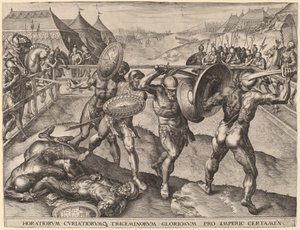 Slaget ved Horatii og Curiatii af after Frans Floris I