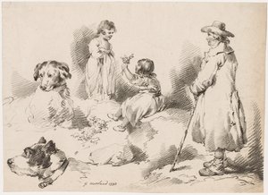 Studier af børn (to små piger); To Hunde; En mand af after George Morland