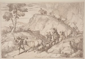 En ældre hyrde leder flokken af after Giovanni Benedetto Castiglione Gaetano Zompini
