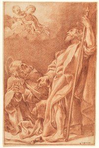 Madonnaen og barnet med St Anthony Abbed og James the Greater af after Giovanni Lanfranco