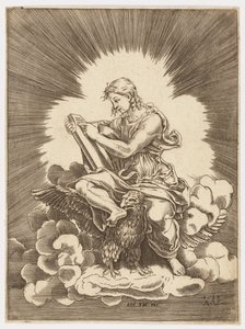 Saint John, skriver, siddende på en ørn