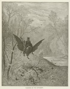 Ruggiero på Hippogrif af Gustave after Dore