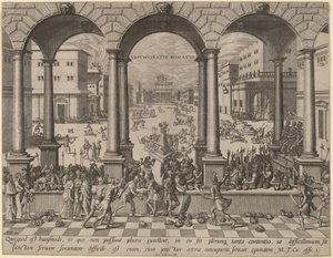 Massakren under det romerske triumvirat af after Hans Vredeman de Vries