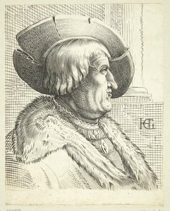 Fantasi Portræt af gammel mand med hat i profil af after Hendrick Goltzius