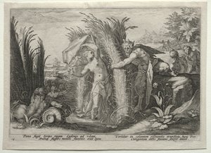 Pan forfølger Syrinx af after Hendrick Goltzius