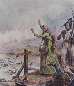 En fransk cantiniere ser sin mand blandt en gruppe druknende soldater i slaget ved Arcole, Italien, 1796