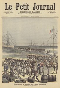 Senegalesiske tropper går fra borde ved den nye kaj i Cotonou, Dahomey