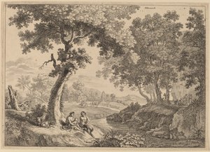 Satyrfamilien sidder under et træ af after Herman van Swanevelt