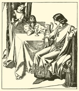 Sir Launcelot sidder sammen med Sir Hilaire og Croisette af after Howard Pyle