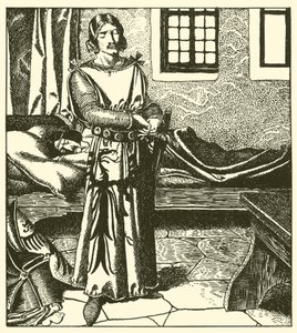 Sir Launcelot tager Sir Kays rustning af after Howard Pyle