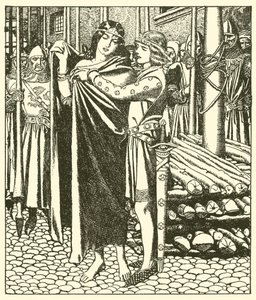 Tristram hjælper Lady Moeya af after Howard Pyle