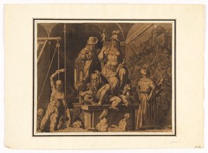 The Practitioners of the Visual Arts (øverste halvdel af iturevne ark) af after Jan van der Straet, called Stradanus