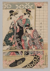 Yoshiwara kvinder kigger ind på gaden i foråret af after Kitagawa Utamaro