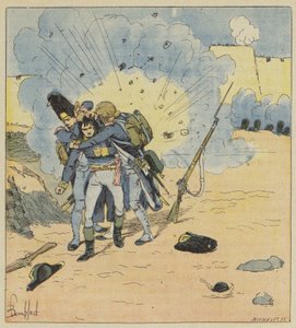 Ved Saint-Jean-dAcre dækker grenaderne Daumesnil og Souchon Bonaparte med deres lig for at ? af after Louis Charles Bombled