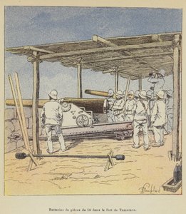 Batterier af 14 styk i fortet Tamatave af after Louis Charles Bombled