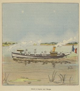 Dampbåd på Ikopa af after Louis Charles Bombled