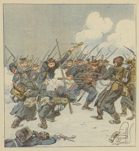Bajonetladning af 22e-mobilerne (Dordogne), i kampen mod Saint-Jean-sur-Erve af after Louis Charles Bombled