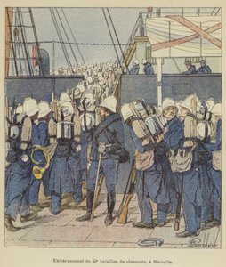 Indskibning af den 40. bataljon af chasseurs, i Marseille af after Louis Charles Bombled