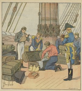 Den engelske beundrer inventerer Napoleons bagage af after Louis Charles Bombled