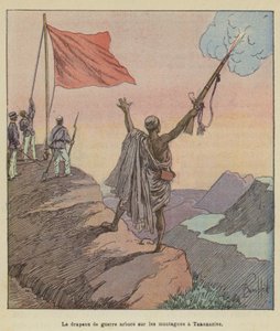 Krigsflaget vajer på bjergene i Antananarivo af after Louis Charles Bombled