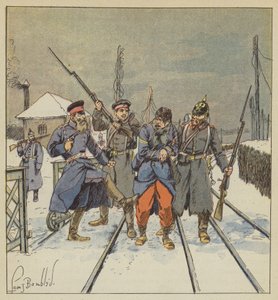 Fourrier Papot, såret og taget til fange, bliver skam slået af en preussisk officer af after Louis Charles Bombled
